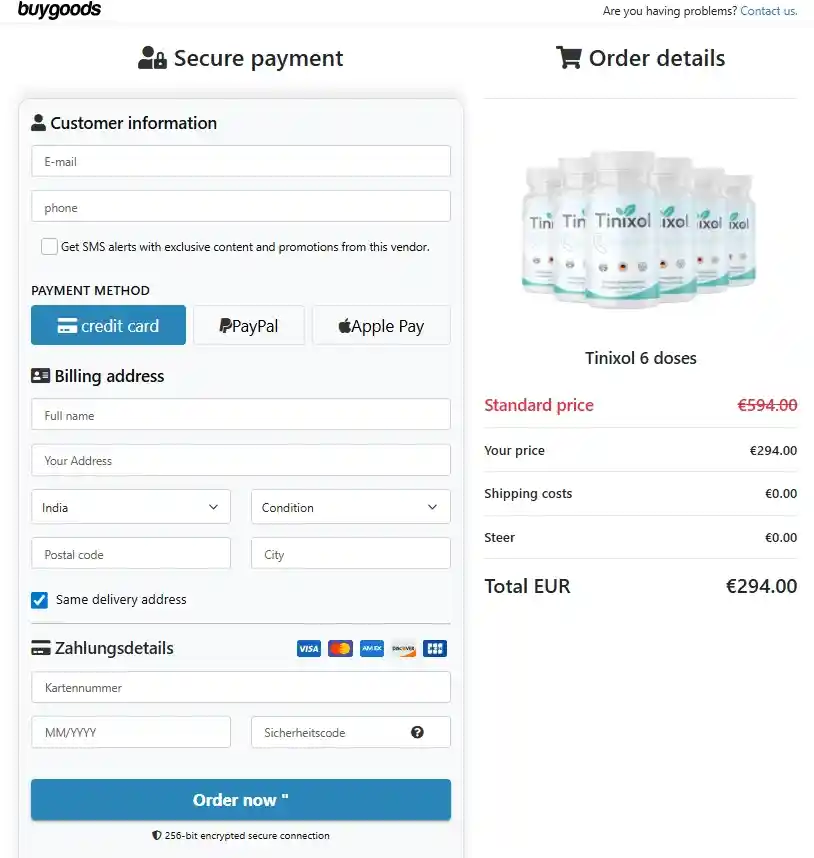 Tinixol Order Page